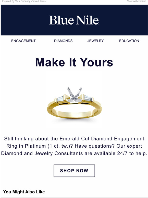 Blue Nile Emerald Cut Diamond Engagement Ring in Platinum (1 ct. tw