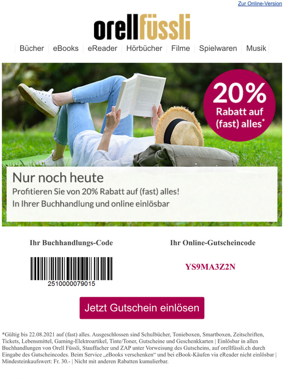  Nur noch heute: 20% Rabatt auf (fast) alles