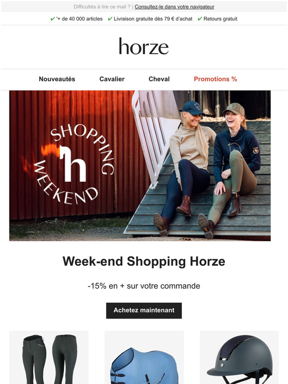 Week-end Shopping Horze : -15% en + sur votre commande 