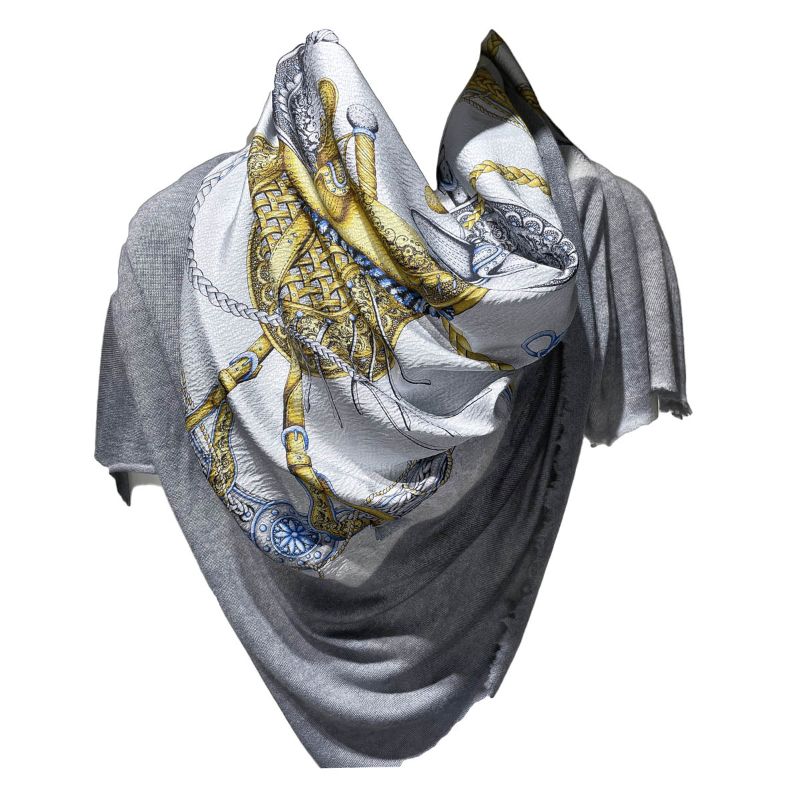 Image of Gray Equestrian Print Avant Toi Scarf
