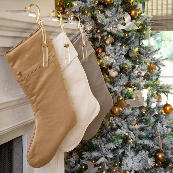 Fig & Dove Designer Cotton Christmas Stocking in Ivory or Gold with Cuff 