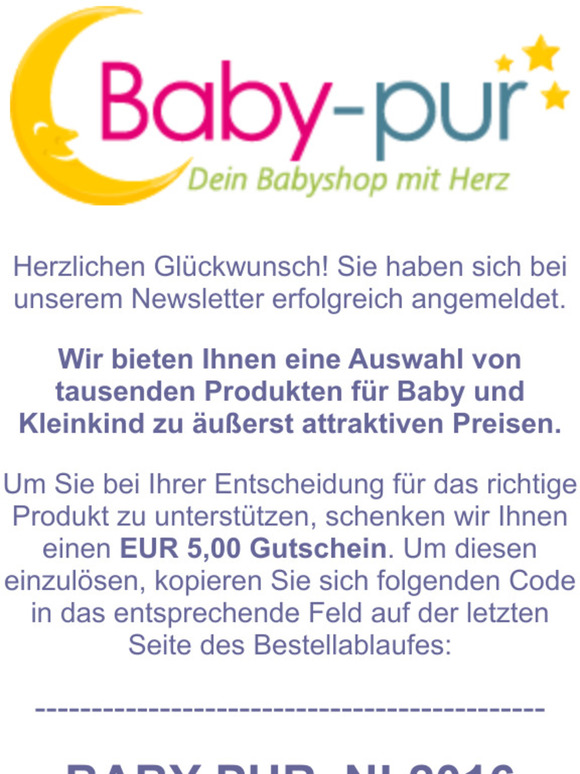 Anmeldebesttigung fr Baby-pur Newsletter