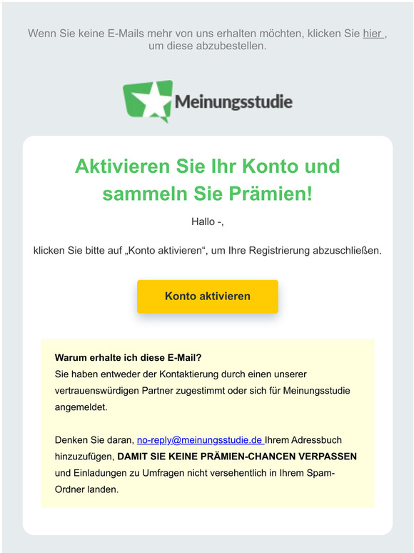 Aktivieren Sie Ihr Konto!