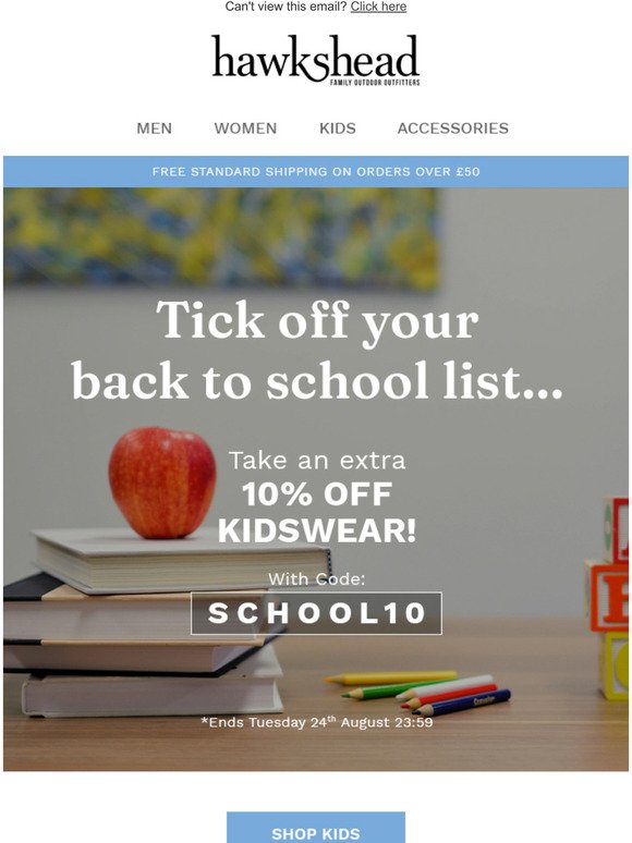 Back to school? Take an extra 10% off Kidswear