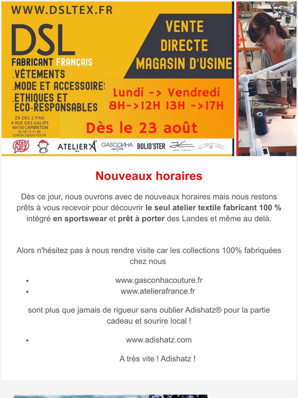 Nouveaux Horaires : On continue ! Notre magasin d'usine & corners mutli-marques