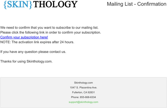 Skinthology.com: Confirm the subcription
