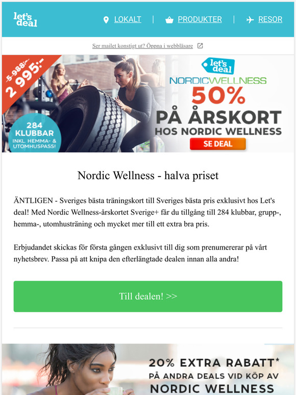 Lets Deal Nordic Wellness rskort till halva priset Milled