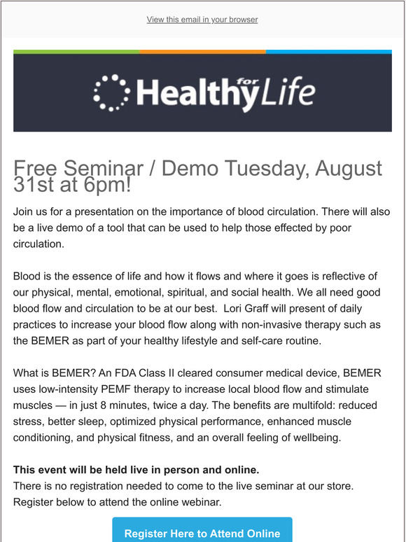 Free Seminar/Demo August 31st - Blood Circulation