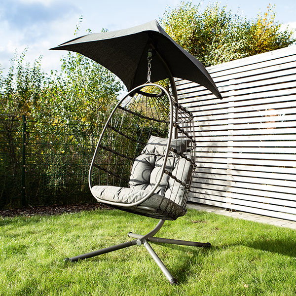 Hoberg faltbarer Hängesessel mit Gestell und Kissen - 202 x 110 x 96 cm - anthrazit