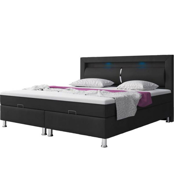 IHG Boxspringbett Milano 180x200 Bettkasten Kunstleder Schwarz TYP 6 mit integriertem Topper