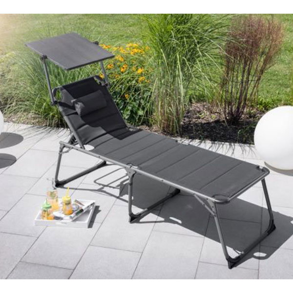 Solax-Sunshine XXL Alu-Komfort-Sonnenliege gepolstert - Schwarz