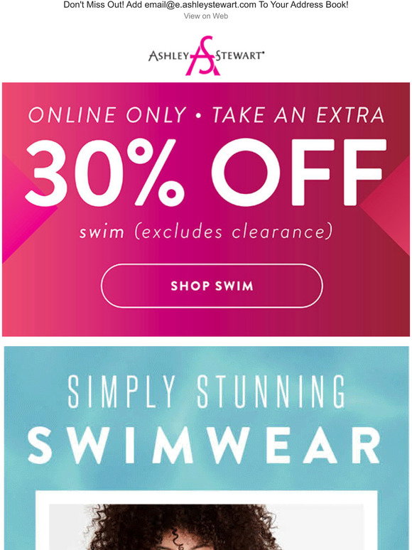 Ashley Stewart: Designer Swim = EXTRA 30% Off | Milled