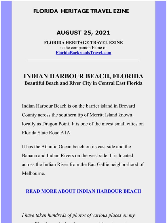 Florida Heritage Travel, August 25, 2021 - Indian Harbour Beach
