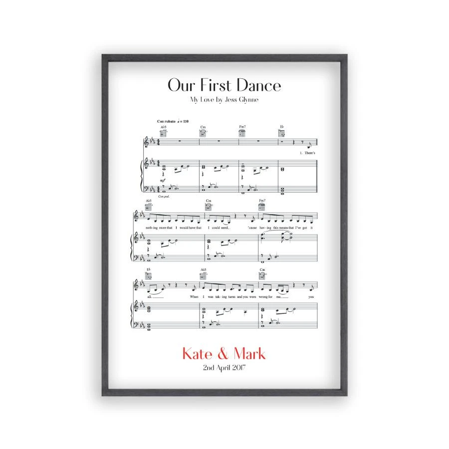 Image of Personalised First Dance Wedding Music Sheet Notes Print