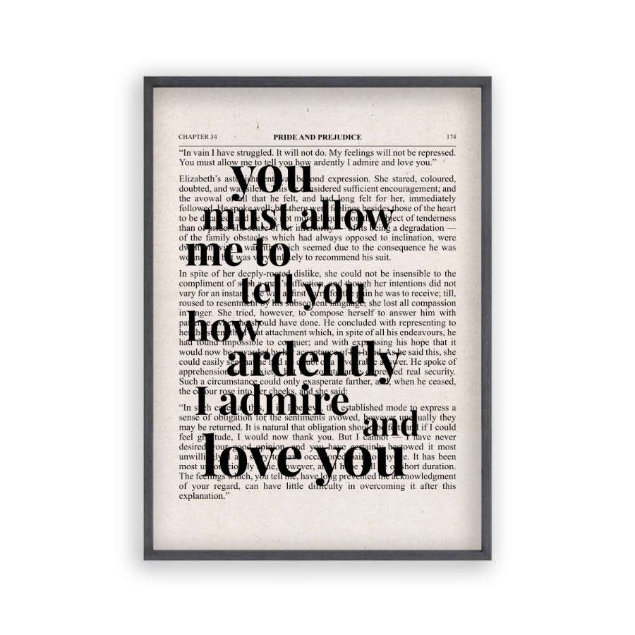 Image of Pride And Prejudice How Ardently I Admire And Love You Quote Book Print