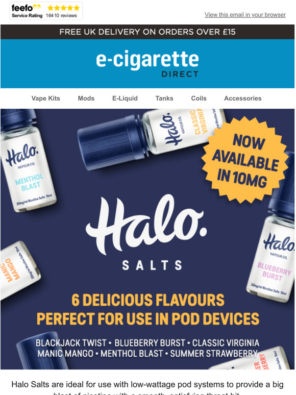 E Cigarettedirect Halo Vapour Co. Nic Salts Milled