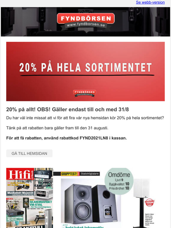 Glm inte 20% p allt tar slut 31/8