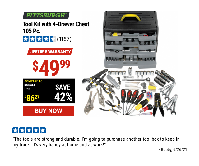 Tool Kit With 4-Drawer Chest, 105 Pc.