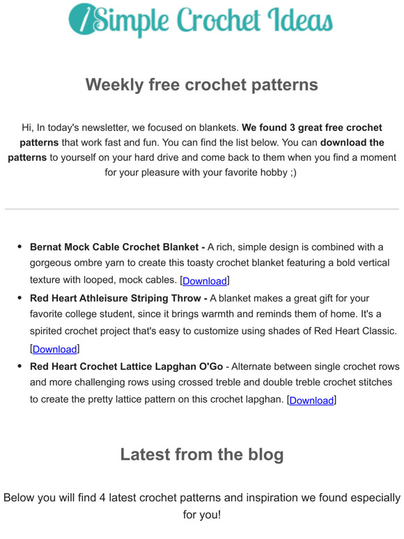 Your 3 Crochet Patterns - Weekly Newsletter
