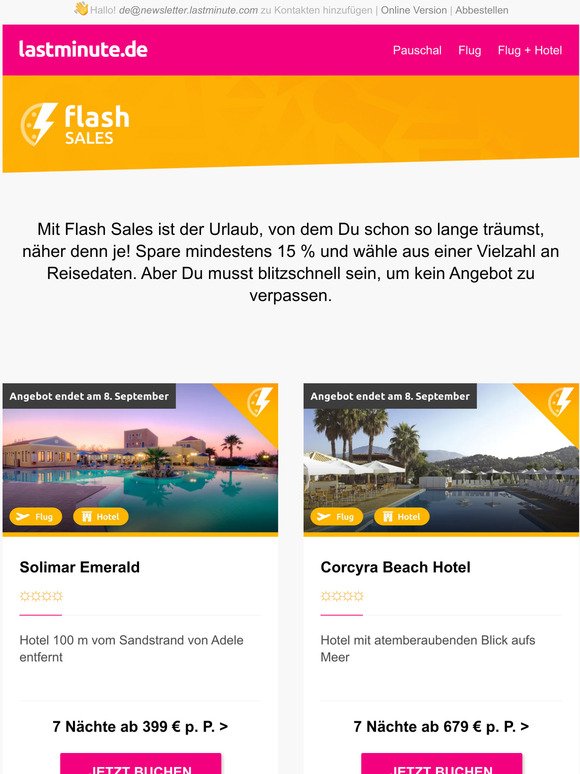 Dein Urlaub ab 299 - jetzt mit unseren Flash Sales