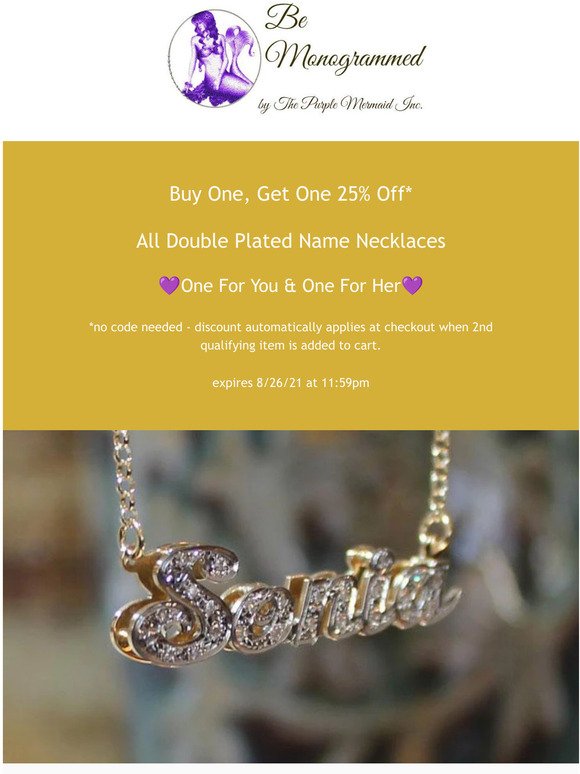 bemonogrammed.com: Clock's Ticking BOGO 25% Off Double Plated Name  Necklaces Ends TODAY!