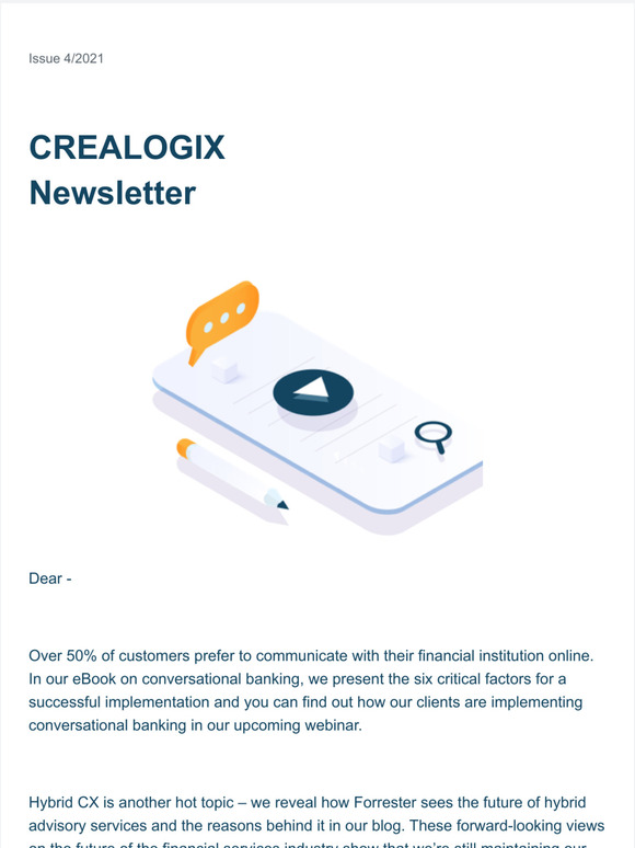  CREALOGIX Newsletter | News about conversational banking, Forrester's new hybrid cx report and more
