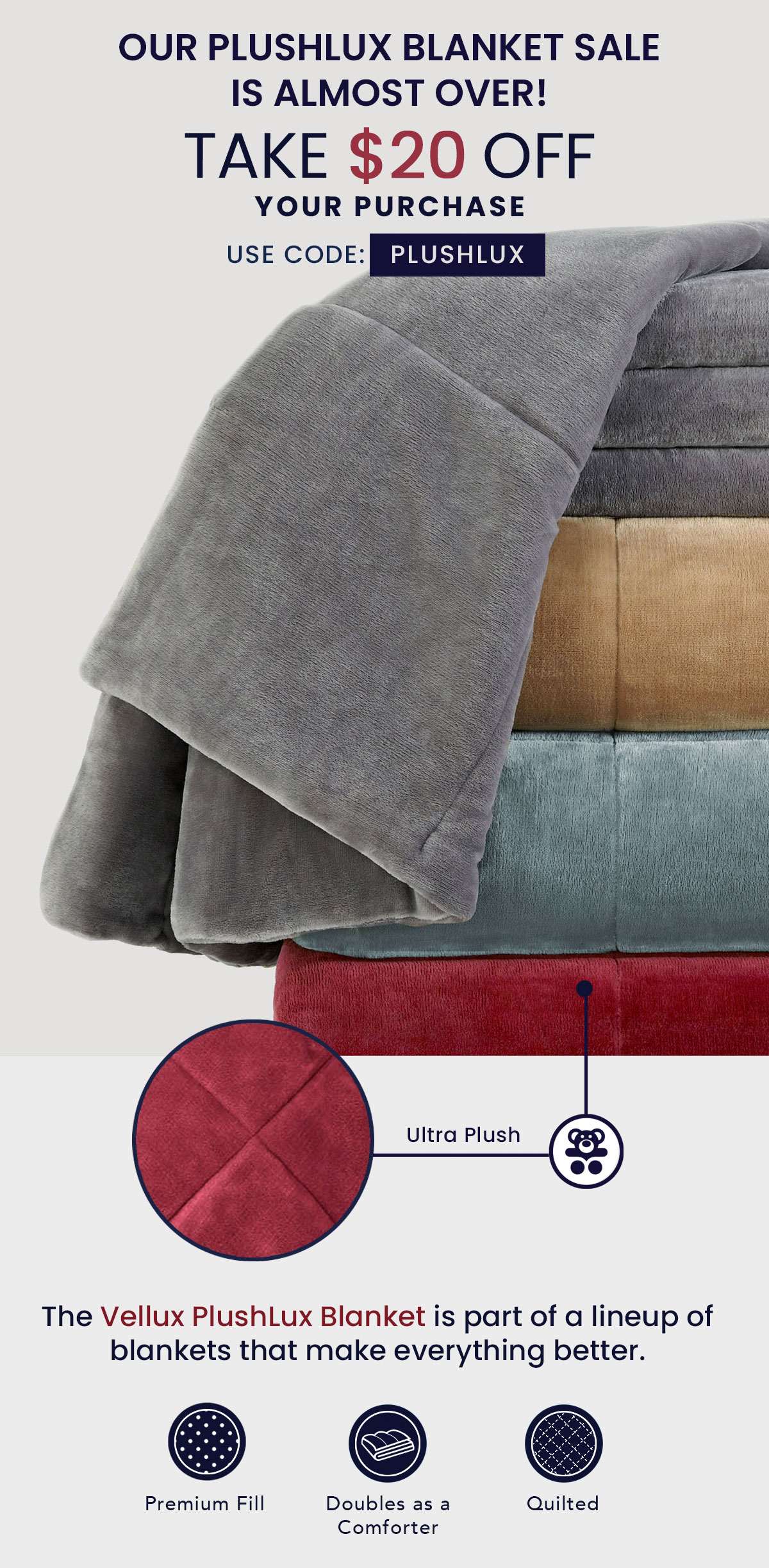Our PlushLux Blanket Sale Is Almost Over! Take $20 off Your Purchase Today