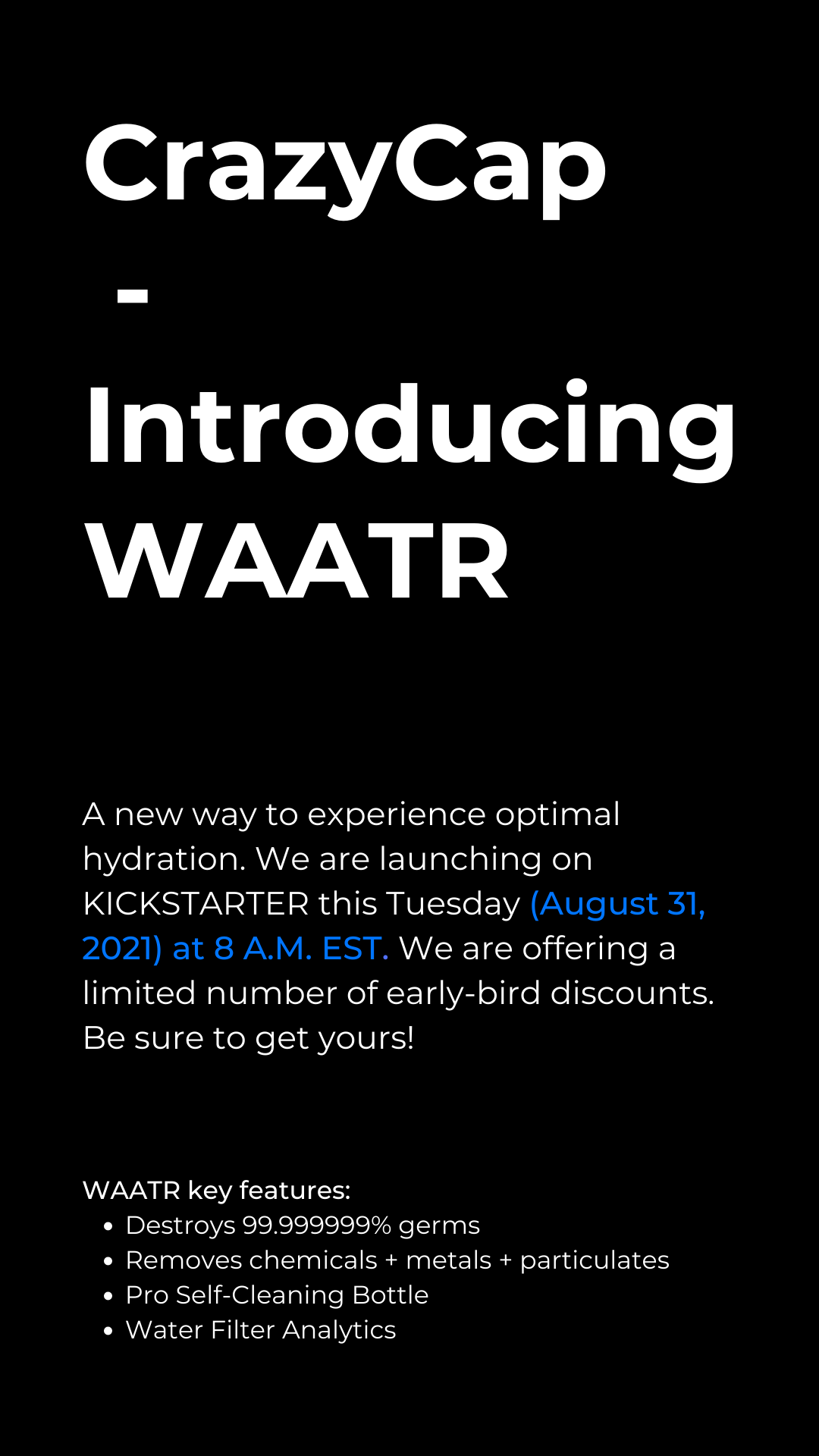 Crazycap Waatr World S First 4d Purification System Milled