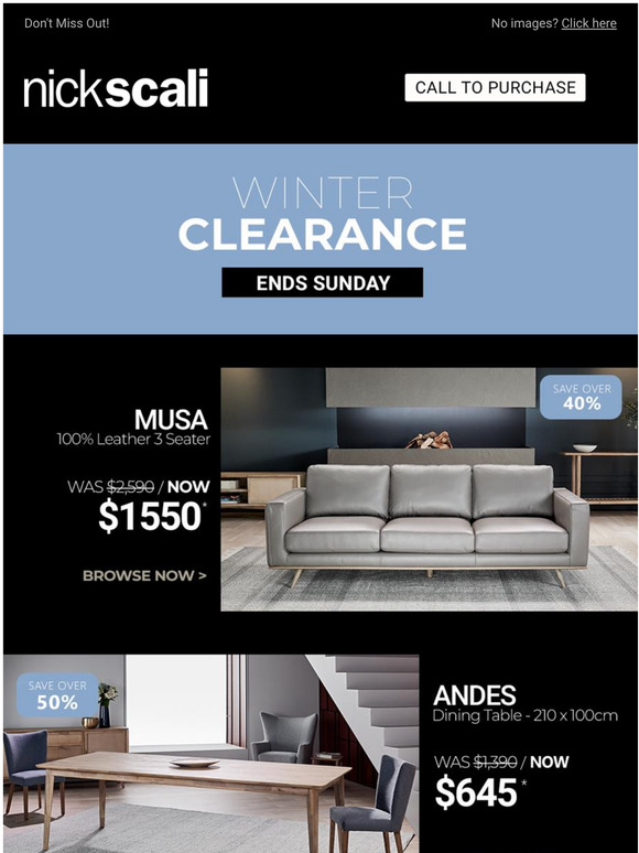 Nick Scali Online Winter Clearance, ENDS SUNDAY! Milled