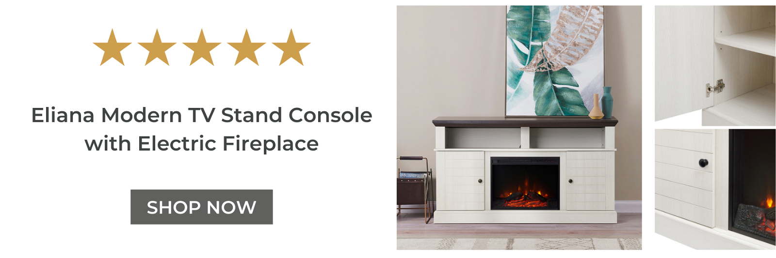 VERSANORA - ELIANA 60" FIREPLACE TV STAND WITH 23" INSERT AND REMOTE CONTROL