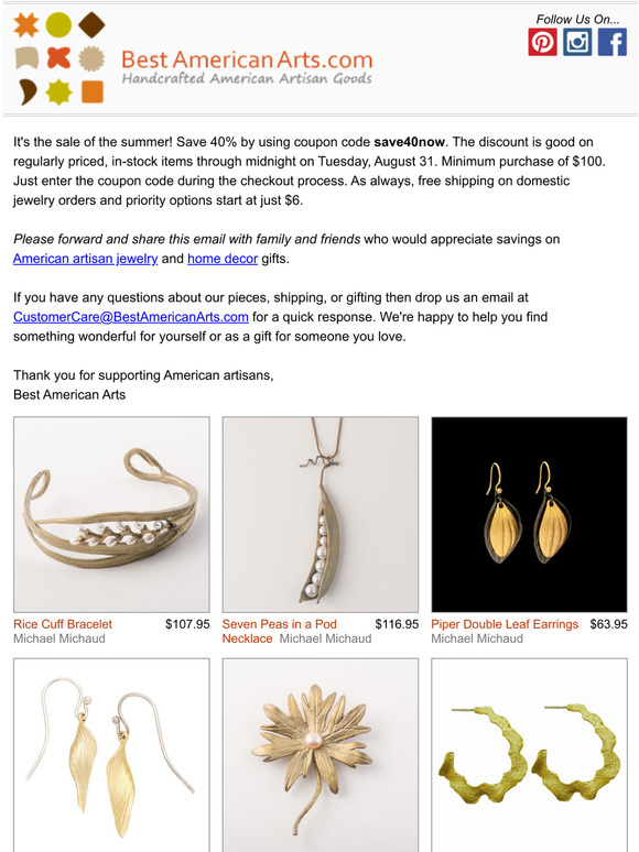 Save 40% at Best American Arts Through Tuesday, August 31st