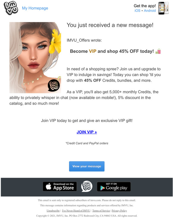 IMVU VIP = 45 OFF in savings! Milled
