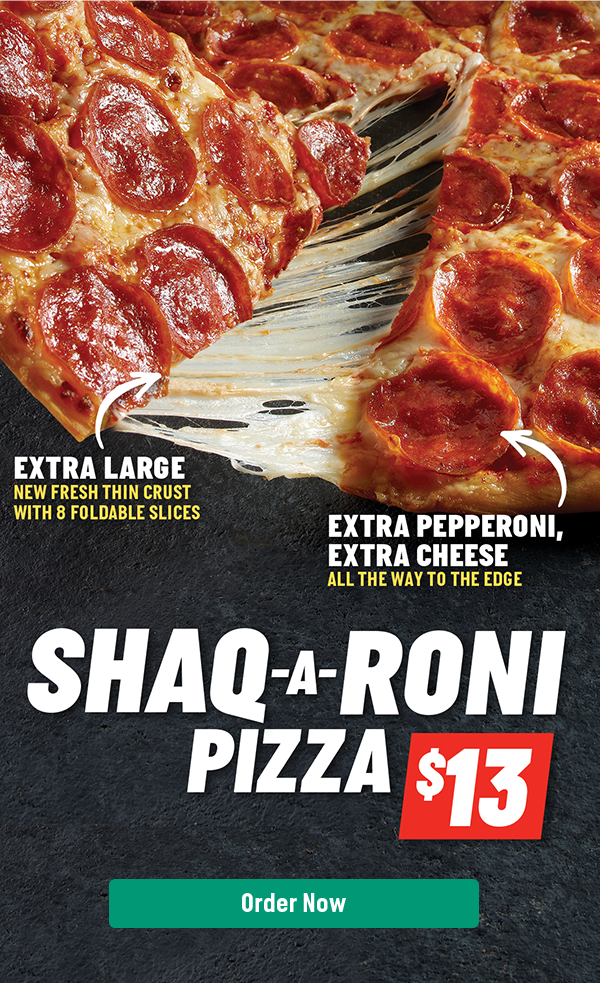 Papa Johns NCTexas on X: Extra large. Extra cheese. Extra pepperoni. Our  Shaq-A-Roni pizza is back!  / X