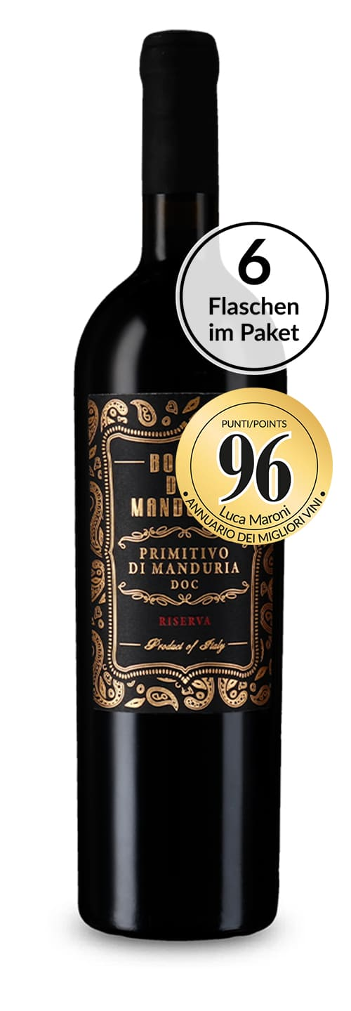Zweifach veredelter Primitivo: Casa Vinicola Botter 6 Flaschen Borgo del Mandorlo Primitivo di Manduria Riserva 2017