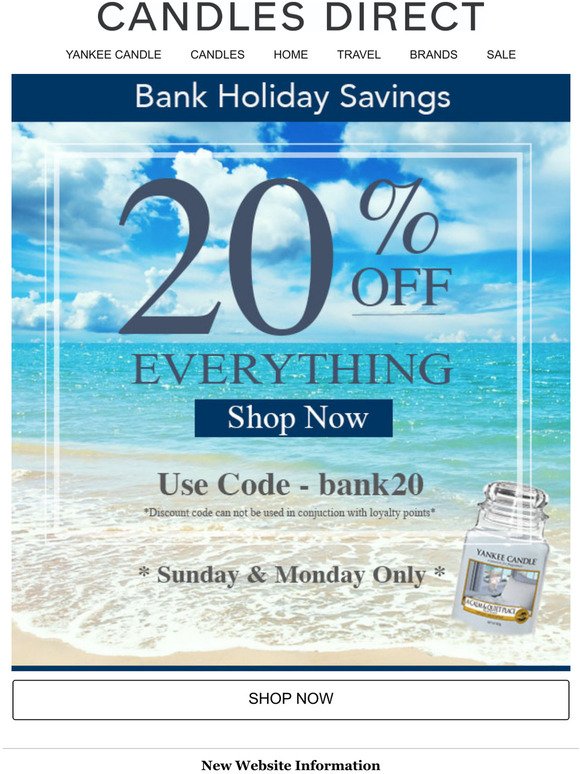 ENDS MIDNIGHT ! Bank Holiday Special ! Get An Extra 20% OFF Everything !