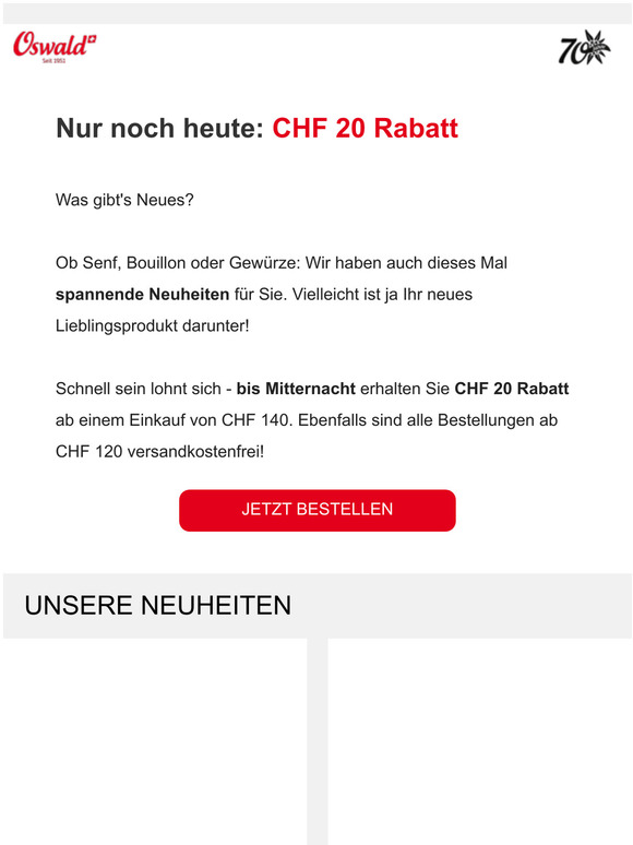 Letzte Chance: CHF 20 Rabatt