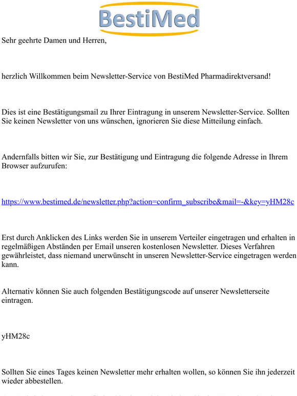 Anmeldung zum Newsletter bei BestiMed Pharmadirektversand