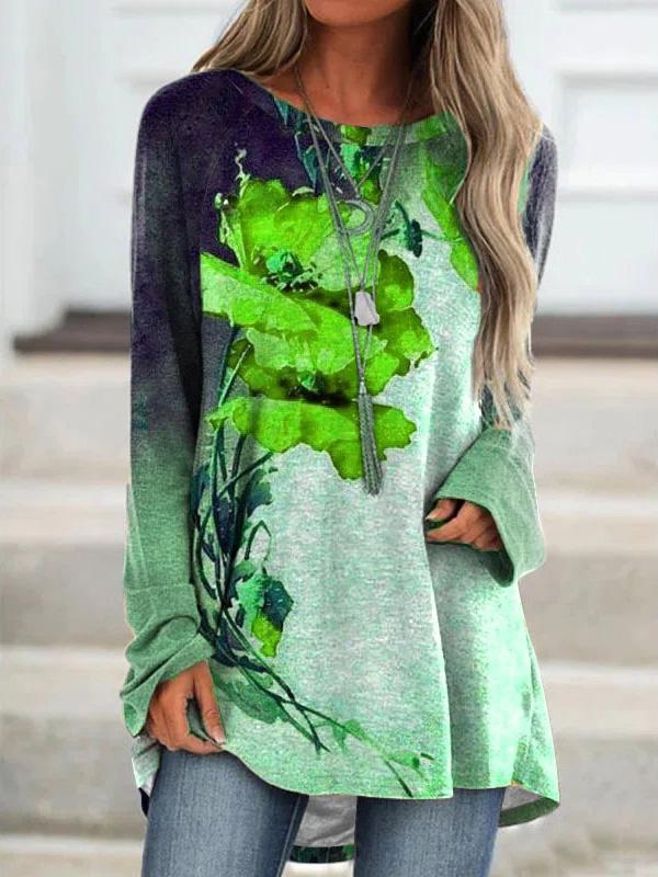 Image of Women's T-Shirts Printed Mid-Length Long Sleeve T-Shirt