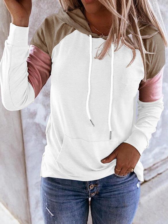 Image of Women's Hoodies Casual Long Sleeve Drawstring Colorblock Hoodie
