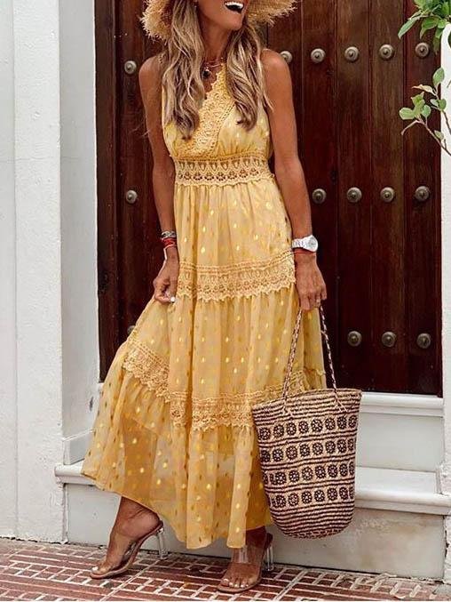 Image of Casual V Neck Sleeveless Maxi Dress