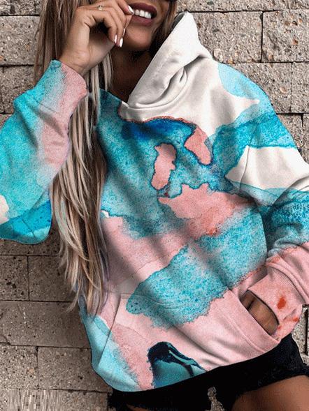 Image of Women's Hoodies Long Sleeve Pocket Gradient Print Hoodie