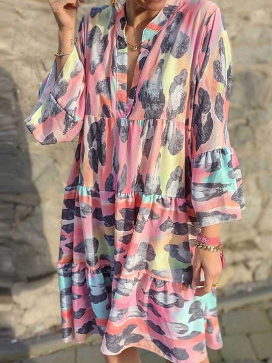 Image of Women's Dresses Loose Printed Long Sleeve Dress