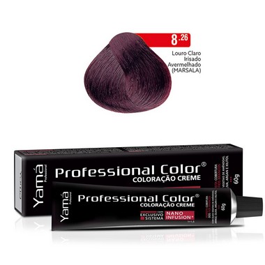 Coloração Yamá Creme Professional Color Nano Infusion 8.26 Louro Claro Irisado Avermelhado Marsala