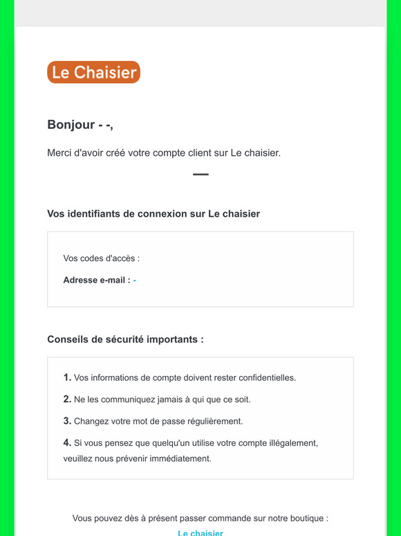 [Le chaisier] Bienvenue !