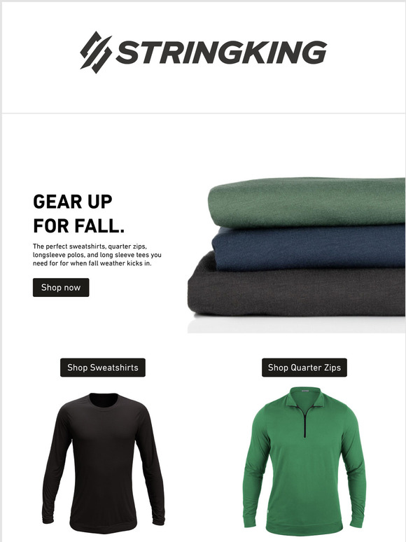 Get Ready for Fall: quarter zips, sweatshirts, long sleeve Tees and Polos