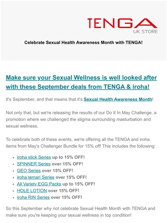 Tenga 15 OFF a Variety of TENGA Items this September Milled