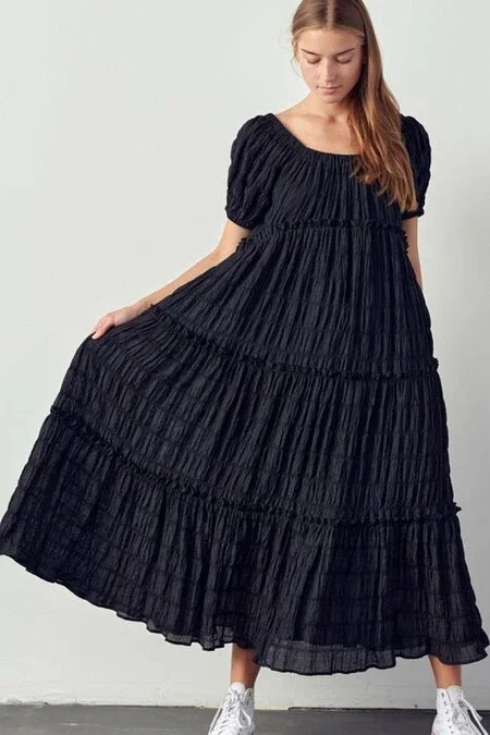 &amp;Merci Black Off Shoulder Tiered Ruffle Maxi Dress