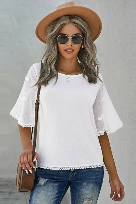 White Label Crew Neck Kimono Sleeve Knit Top
