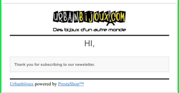 [Urbanbijoux] Newsletter confirmation