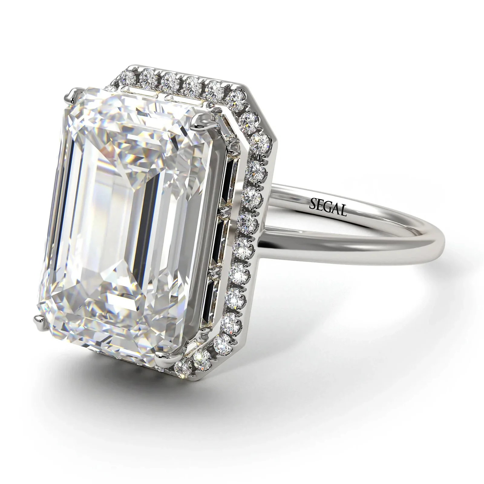 Image of Halo Emerald Cut Diamond Ring With Hidden Diamonds - Rowan No. 3